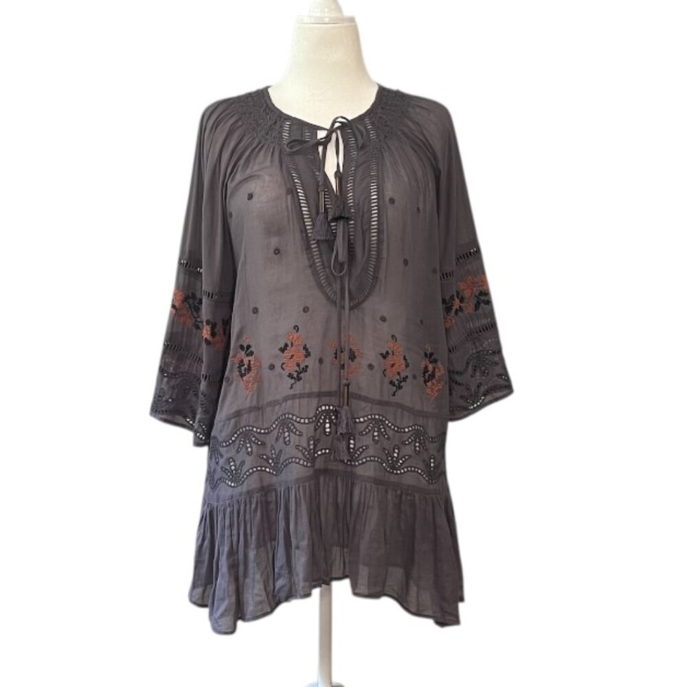 FREE PEOPLE | Pre-Loved Boho Embroidered Purple Tunic Top – Size M - GWP